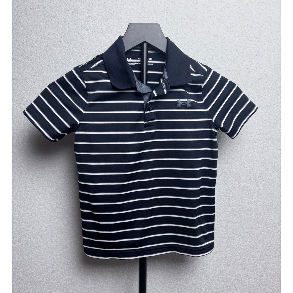 Under Armour Boys HeatGear Striped Polo Shirt Navy White YXS‎ 1360183